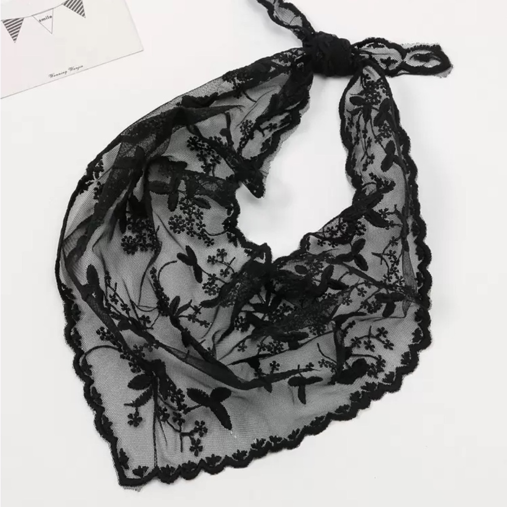 Black Lace Floral Scarf